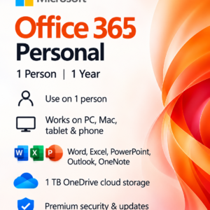 Microsoft 365 Personal – 1 Year Subscription | 1 User | PC, Mac & Mobile