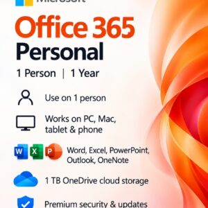Microsoft 365 Personal – 1 Year Subscription | 1 User | PC, Mac & Mobile